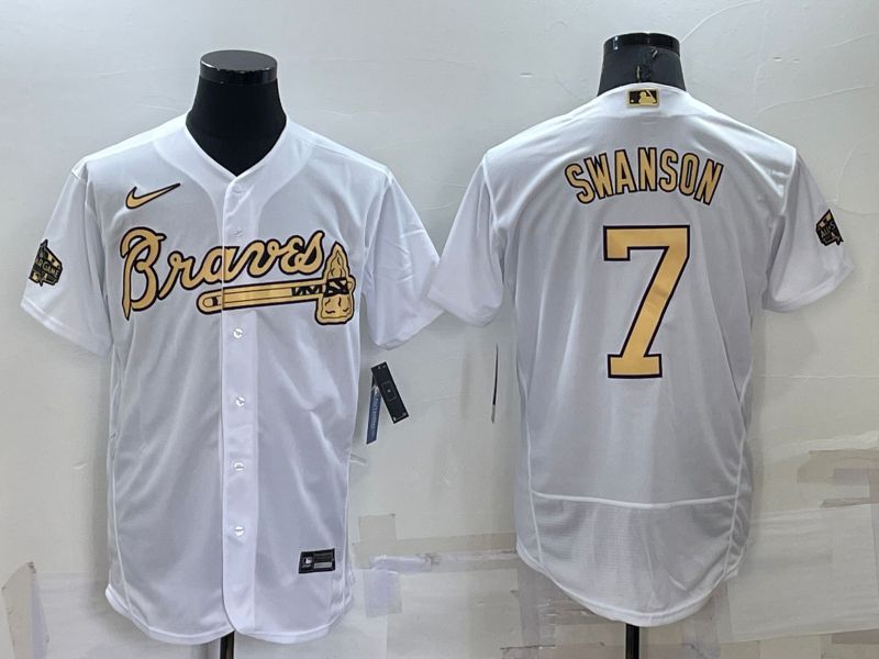 Men Atlanta Braves #7 Swanson White 2022 All Star Elite Nike MLB Jerseys